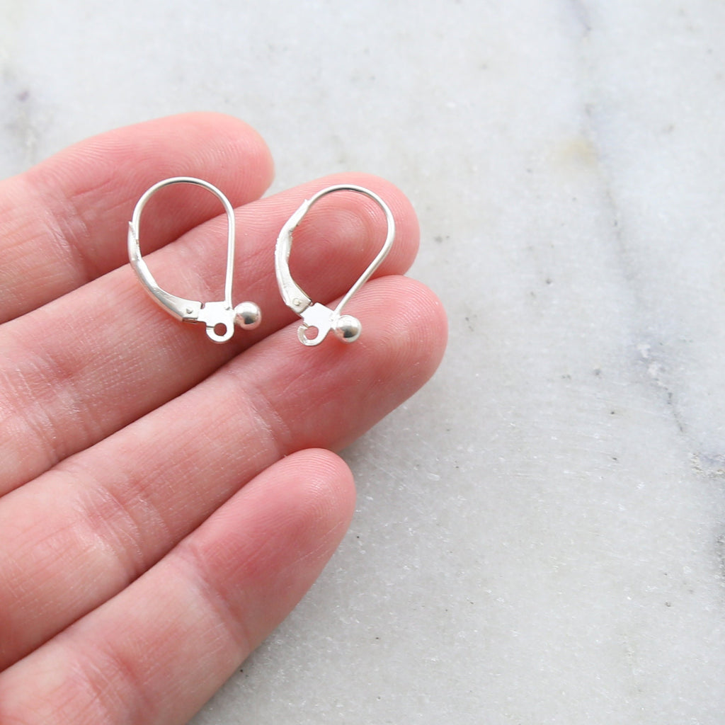 18mmx13mm Sterling Silver Ball Leverback Earring Hooks (2pc)