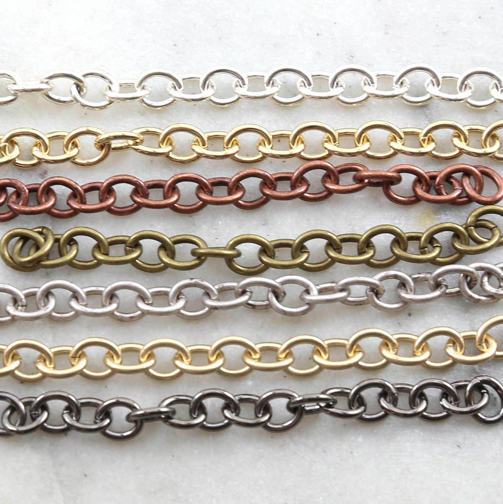 8mmx6mm Brass Thick Oval Extender Chain in Shiny Silver – Sold by the Foot