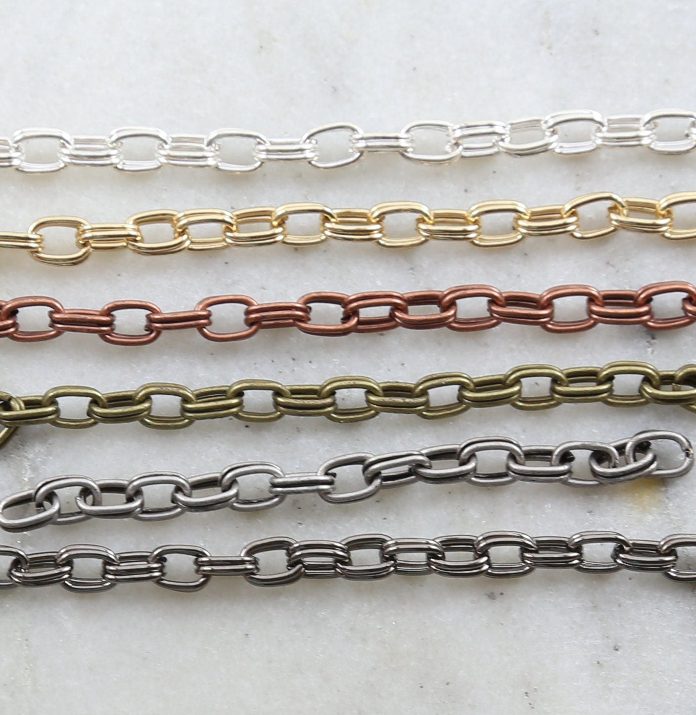 4.5mmx6.5mm Brass Thick Rectangular Double Lined Chain – Sold by the Foot