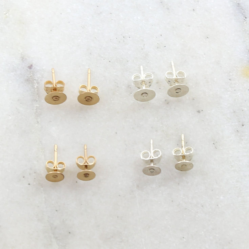 Sterling Silver or 14K Gold Filled 5mm or 6mm Flat Pad Posts Great (2pc)