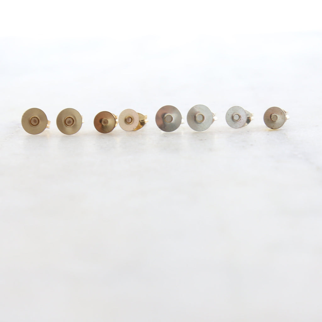 Sterling Silver or 14K Gold Filled 5mm or 6mm Flat Pad Posts Great (2pc)