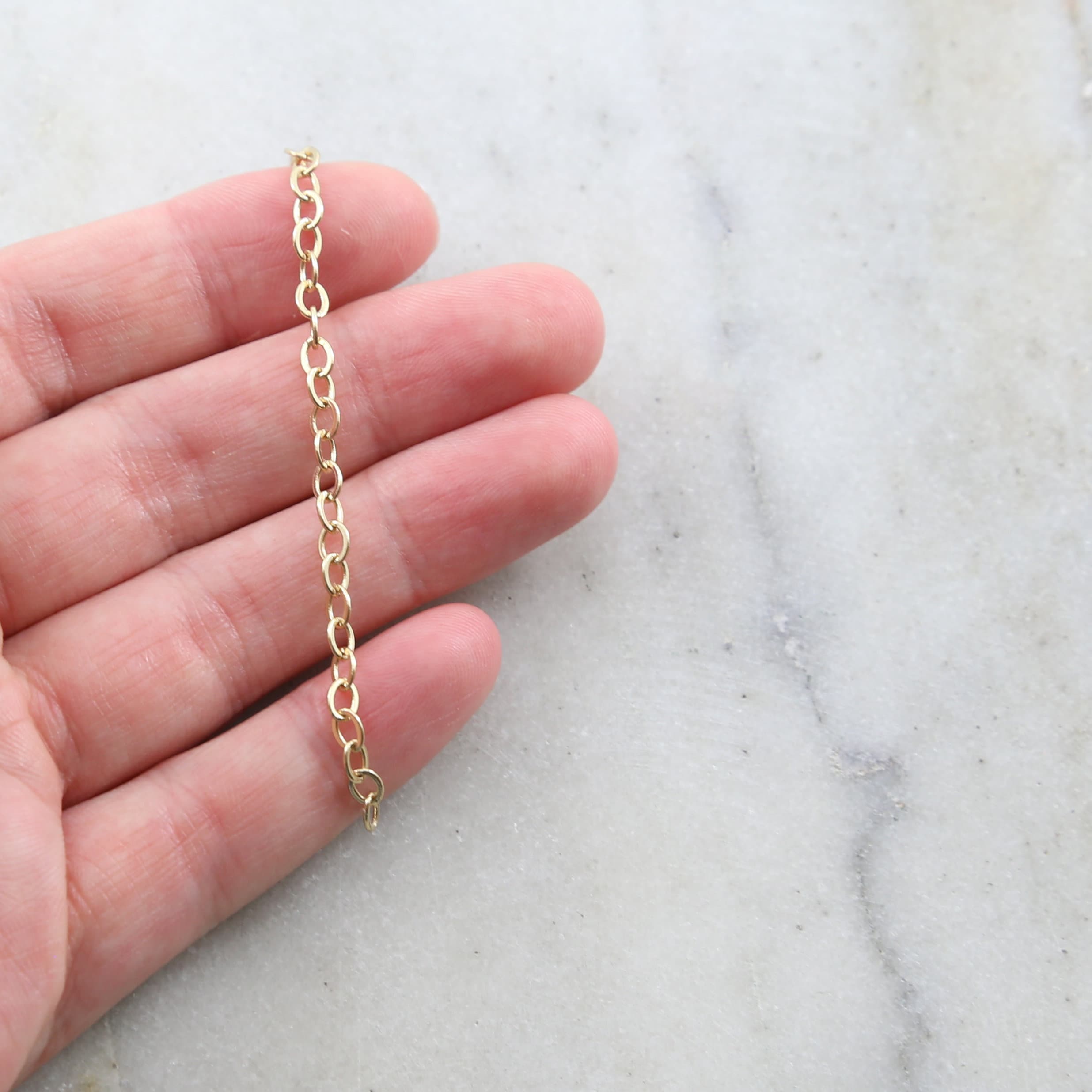 Brass Dainty Minimal Flat Link Cable Chain 4mm x 3mm in 7 – Sold by the Foot