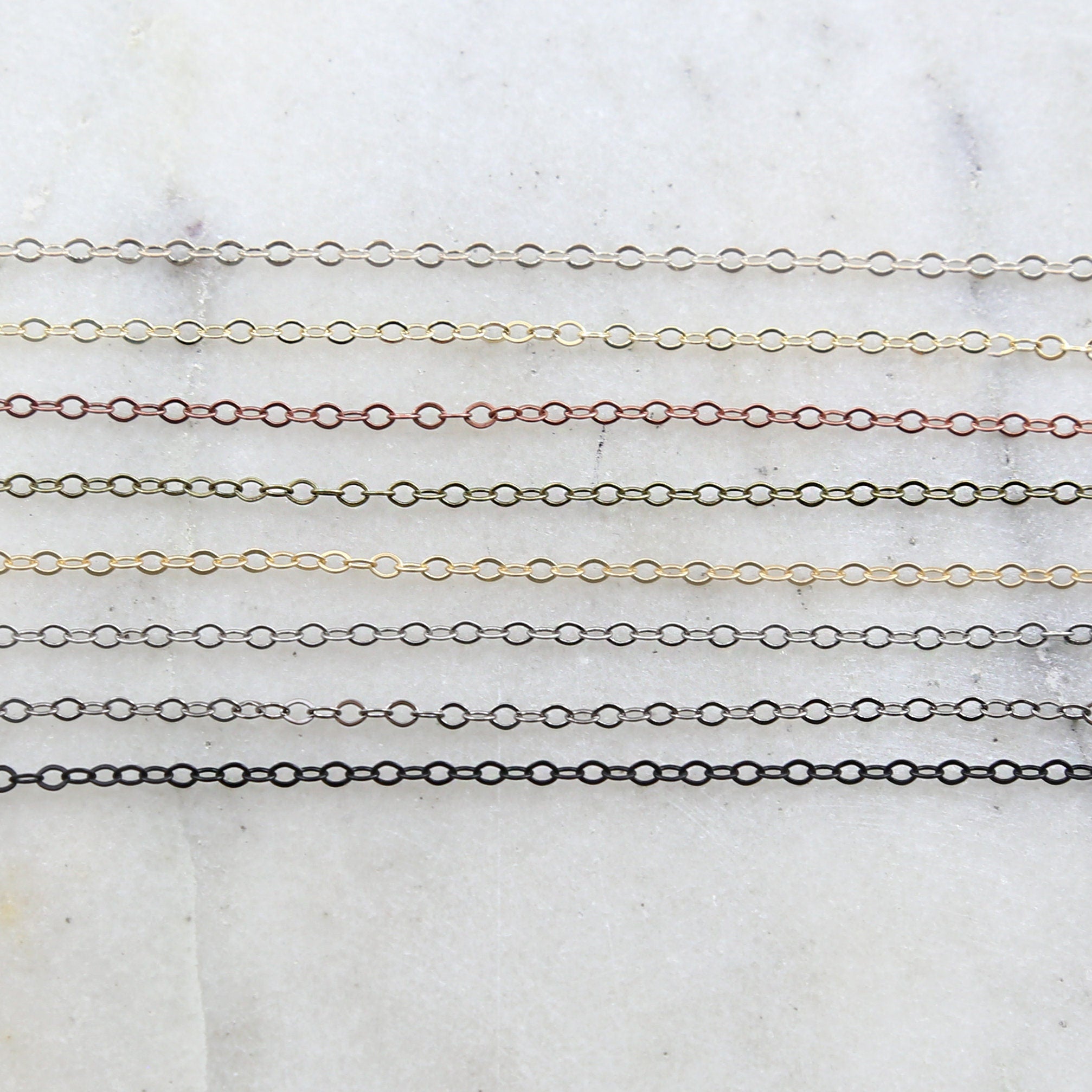 Brass Extra Dainty Minimal Flat Link Cable Chain 2.75mm X – Sold by the Foot