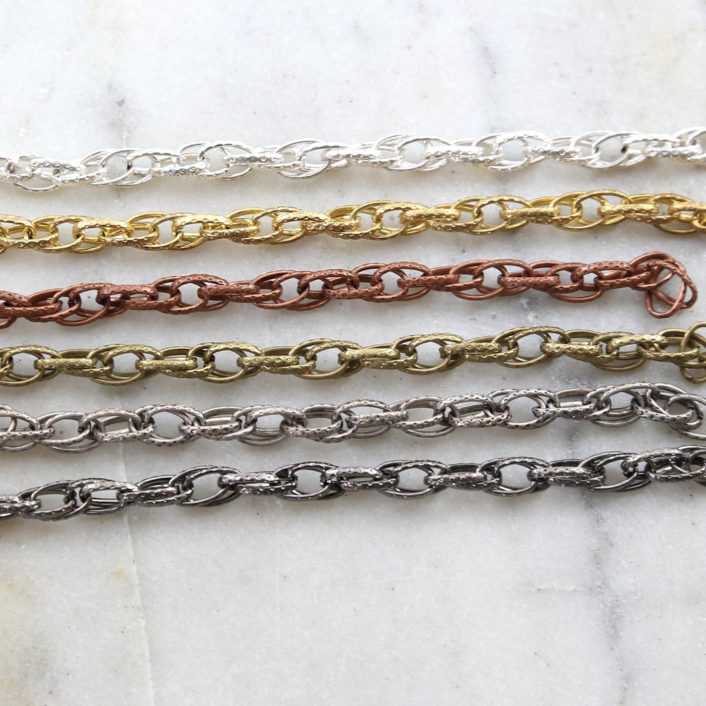 Brass Textured Multi Layer Oval Dimpled Chain in 6 Finishes – Sold by the Foot