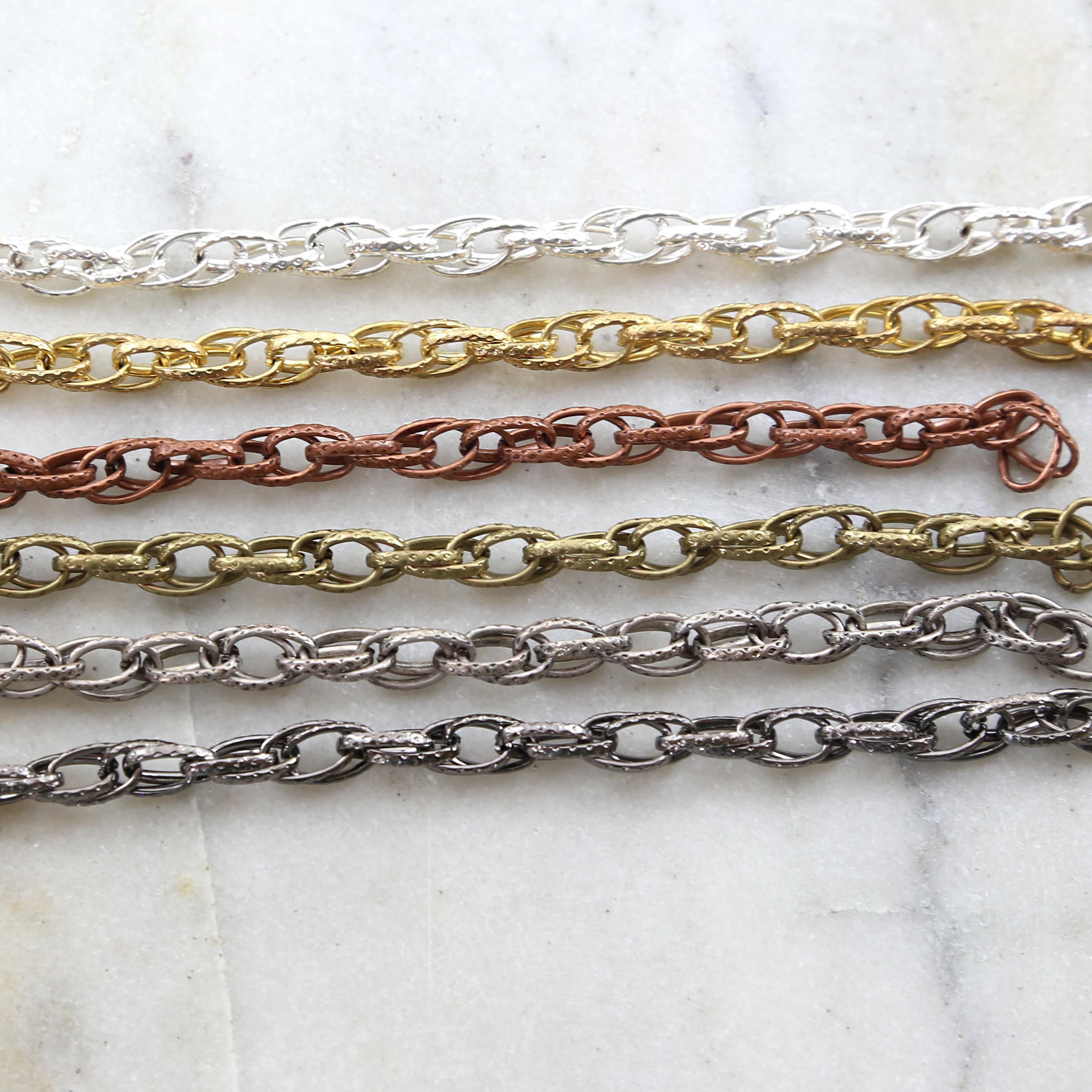 Brass Textured Multi Layer Oval Dimpled Chain in 6 Finishes – Sold by the Foot