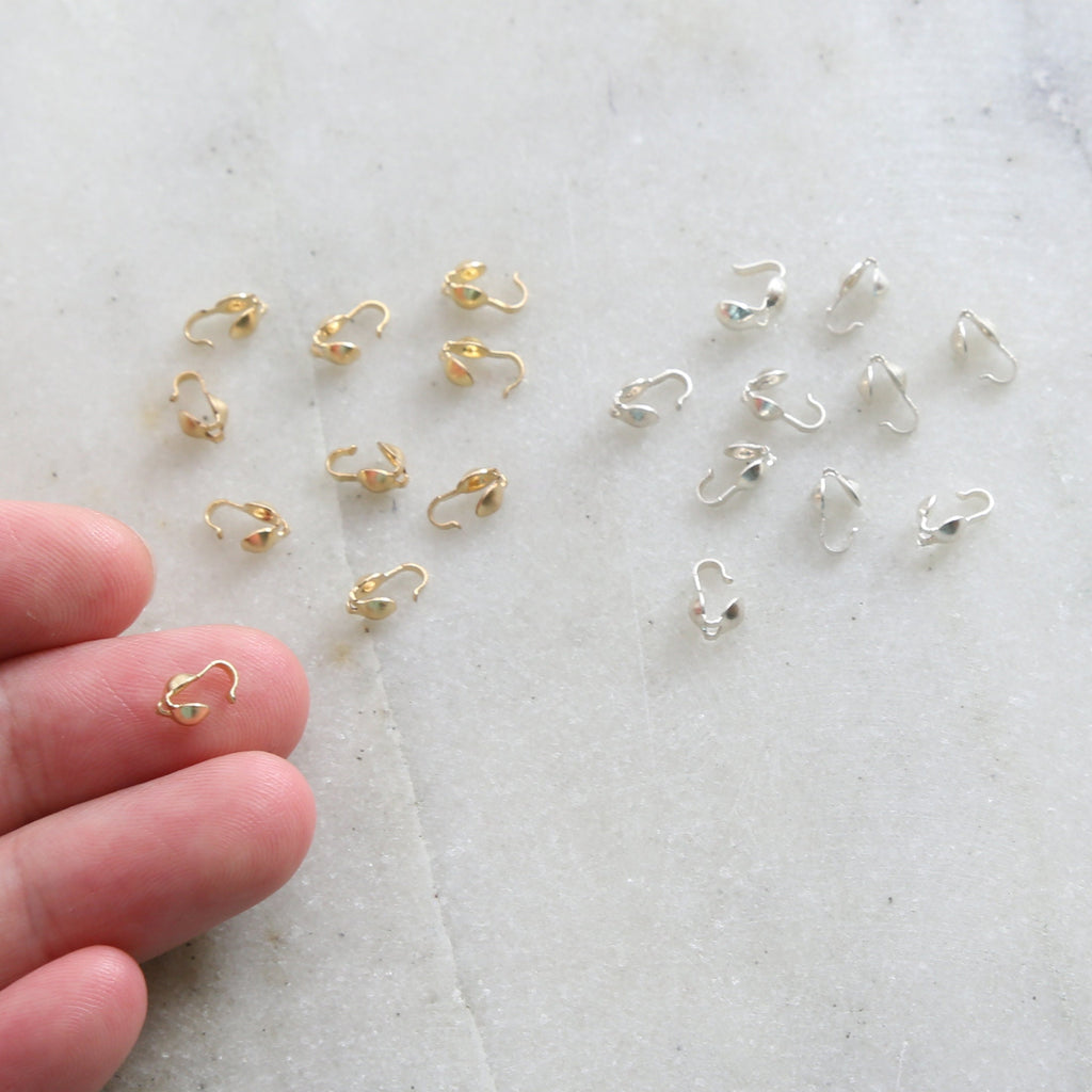 7mmx4mm Sterling Silver or 14K Gold Filled Clamshell Hook Single Loop (10pc)