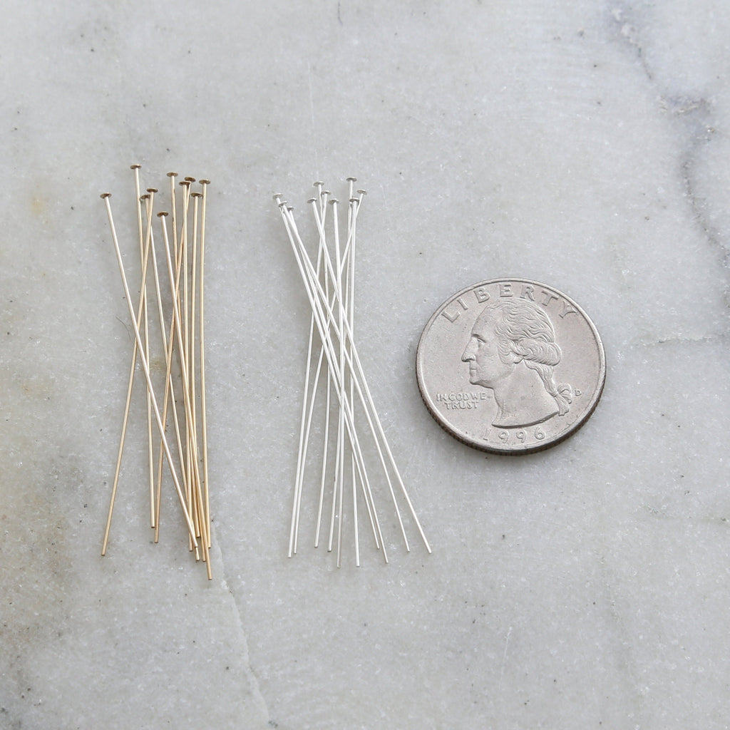 Sterling Silver or 14K Gold Filled 2 Inch Flat Head Pin 24 Gauge (10pc)