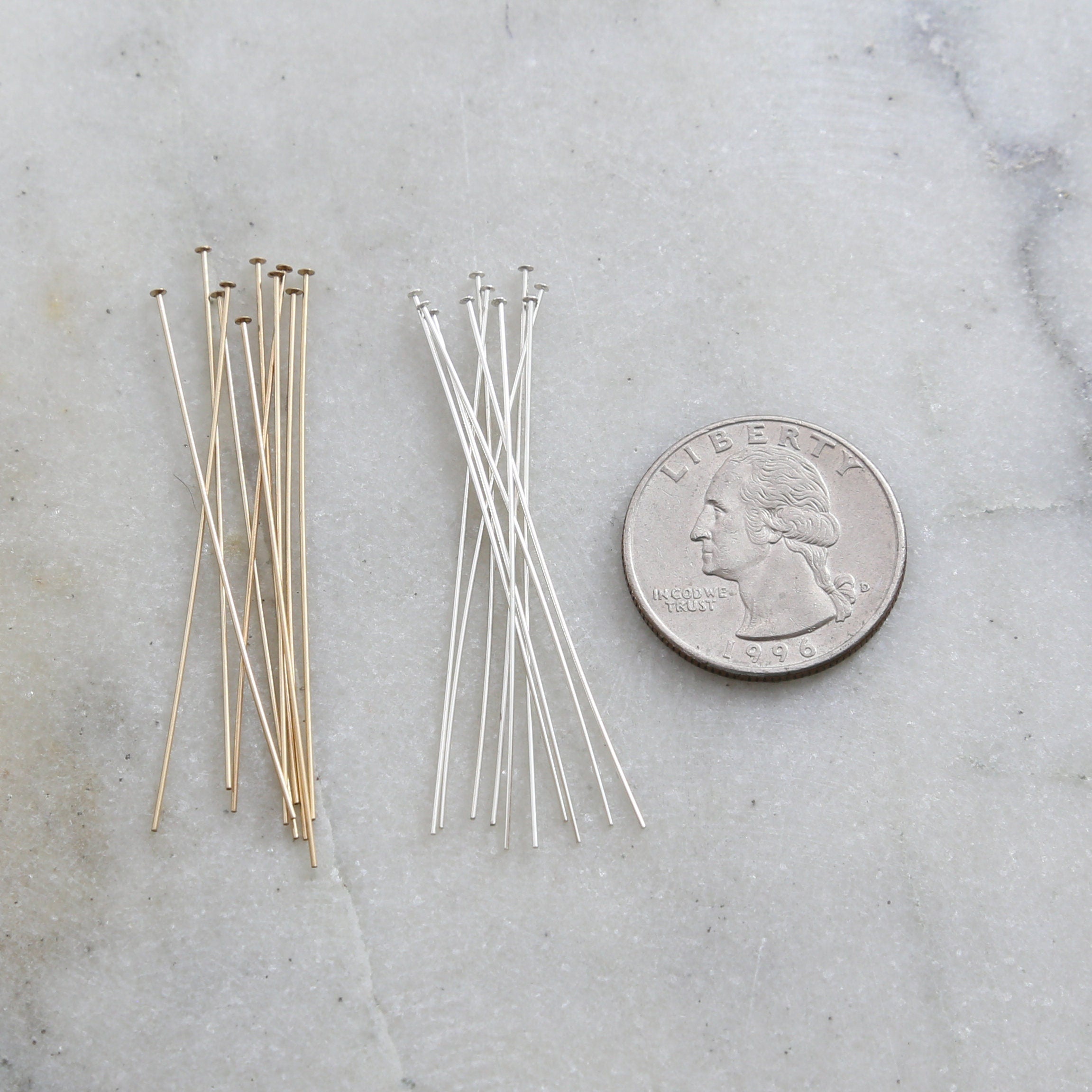 Sterling Silver or 14K Gold Filled 2 Inch Flat Head Pin 24 Gauge (10pc)