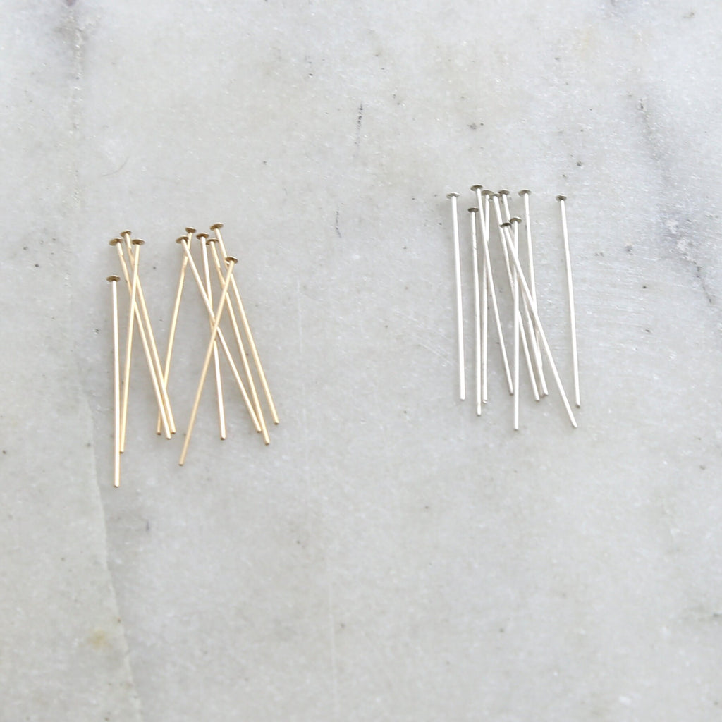 Sterling Silver or 14K Gold Filled 1 Inch Flat Head Pin 24 Gauge (10pc)