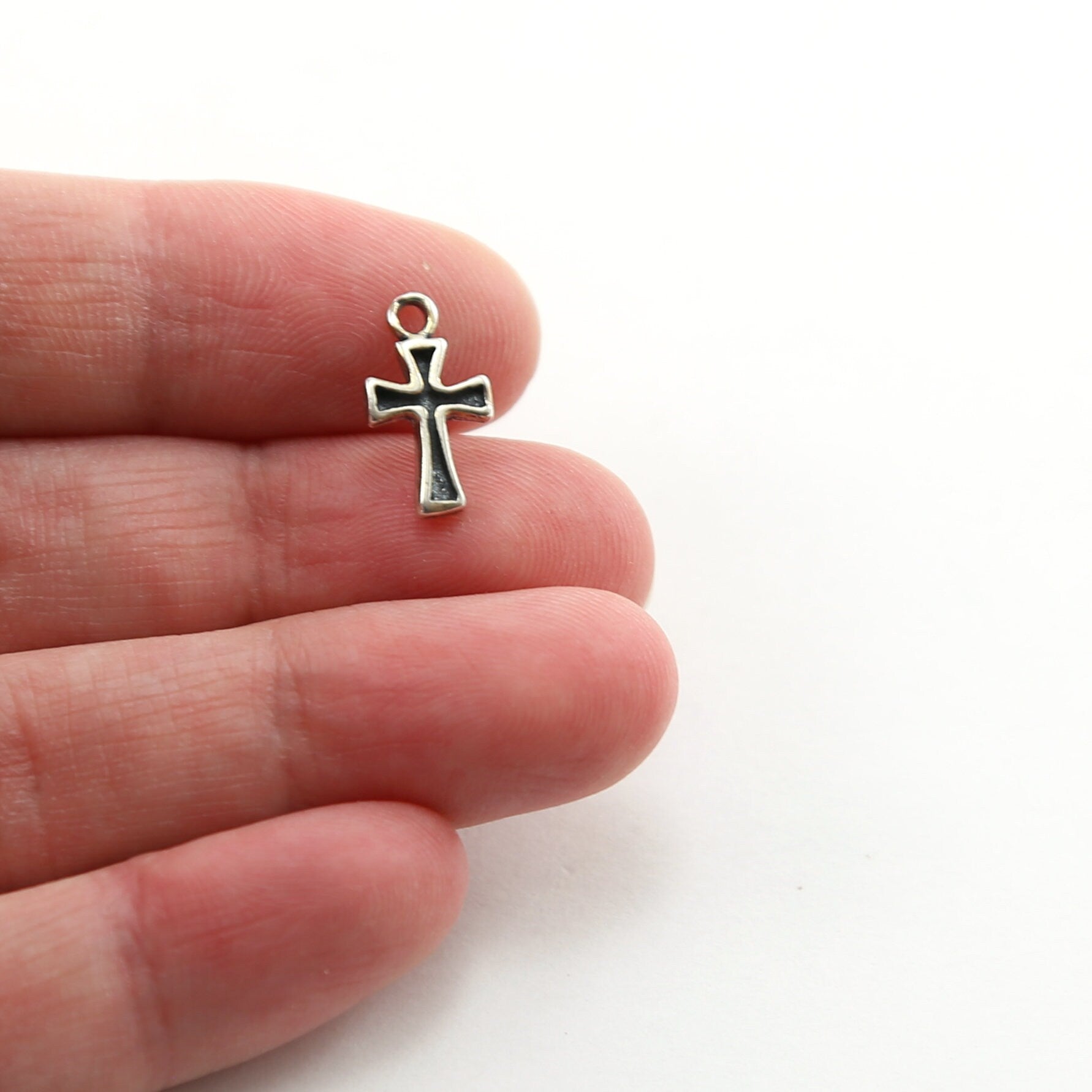 Sterling Silver Dainty Intended Cross Charm Religious Spiritual
