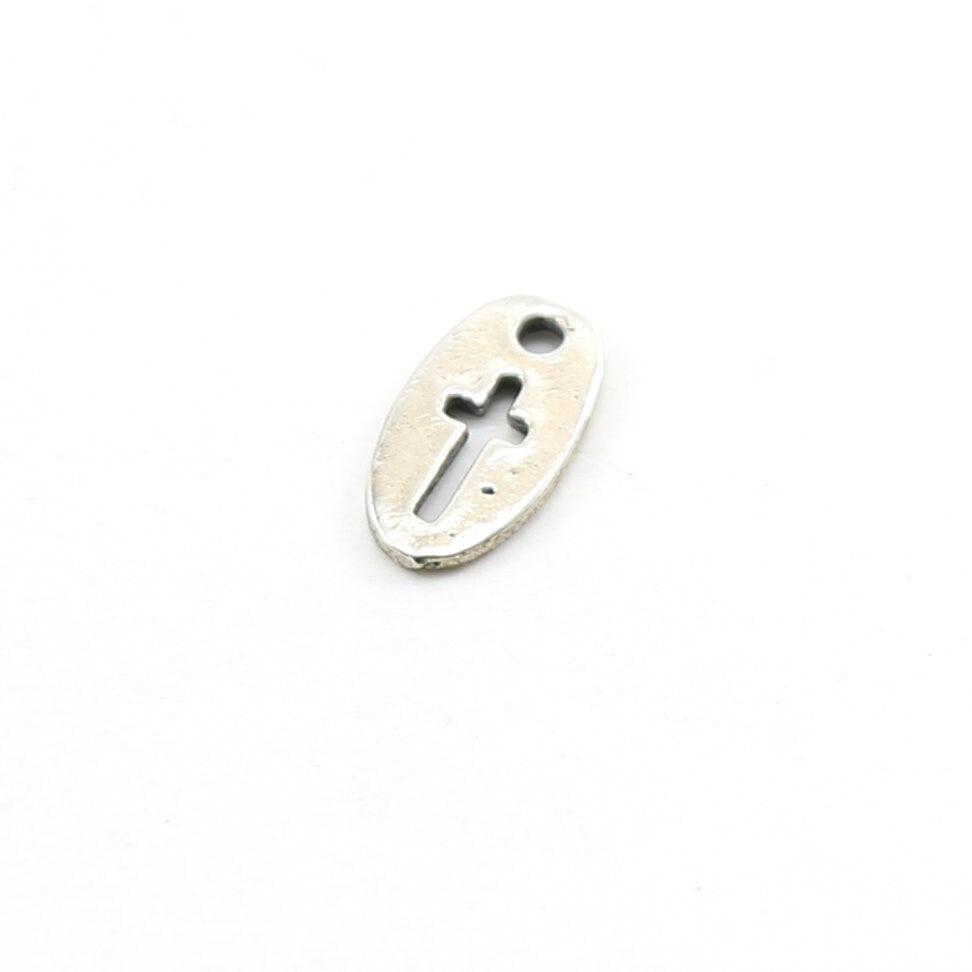 Sterling Silver Oval Cross Cut Out Charm Religious Spiritual Catholic