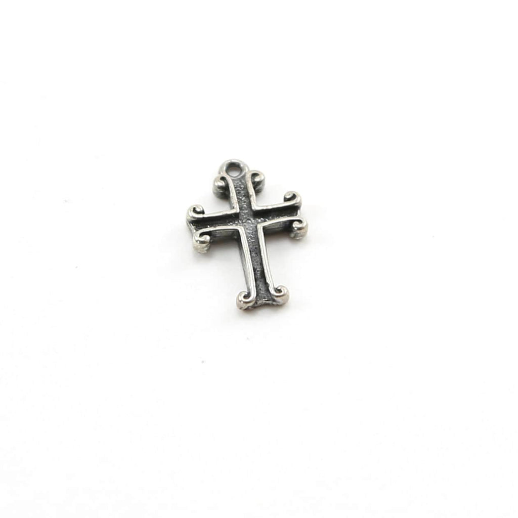 Sterling Silver Indented Curly Edged Cross Charm Religious Spiritual