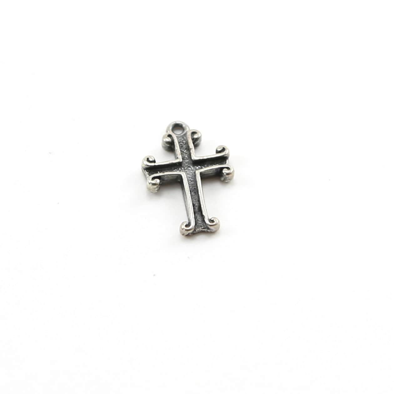 Sterling Silver Indented Curly Edged Cross Charm Religious Spiritual