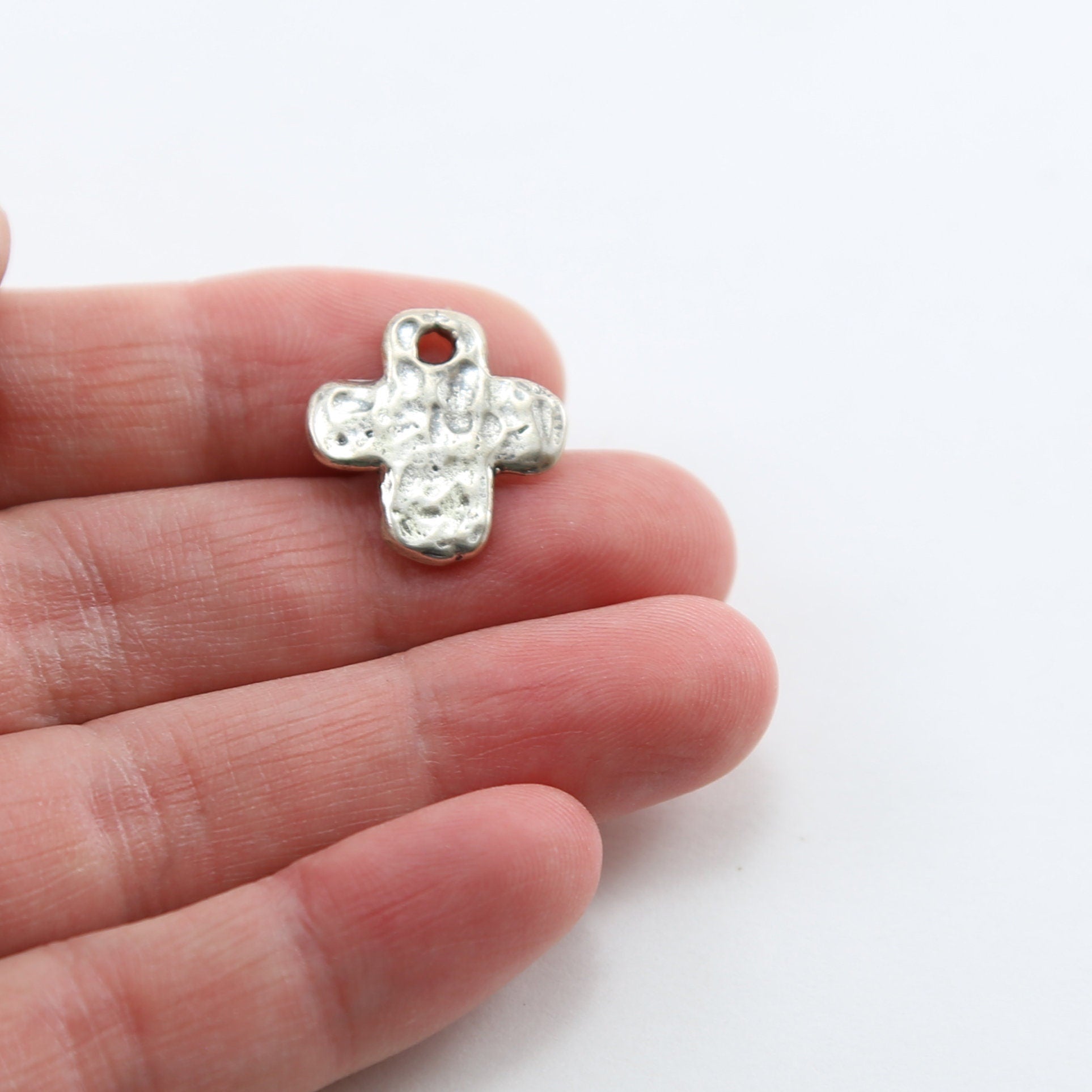 Sterling Silver or Vermeil or Thick Hammered Textured Cross Charm Pendant