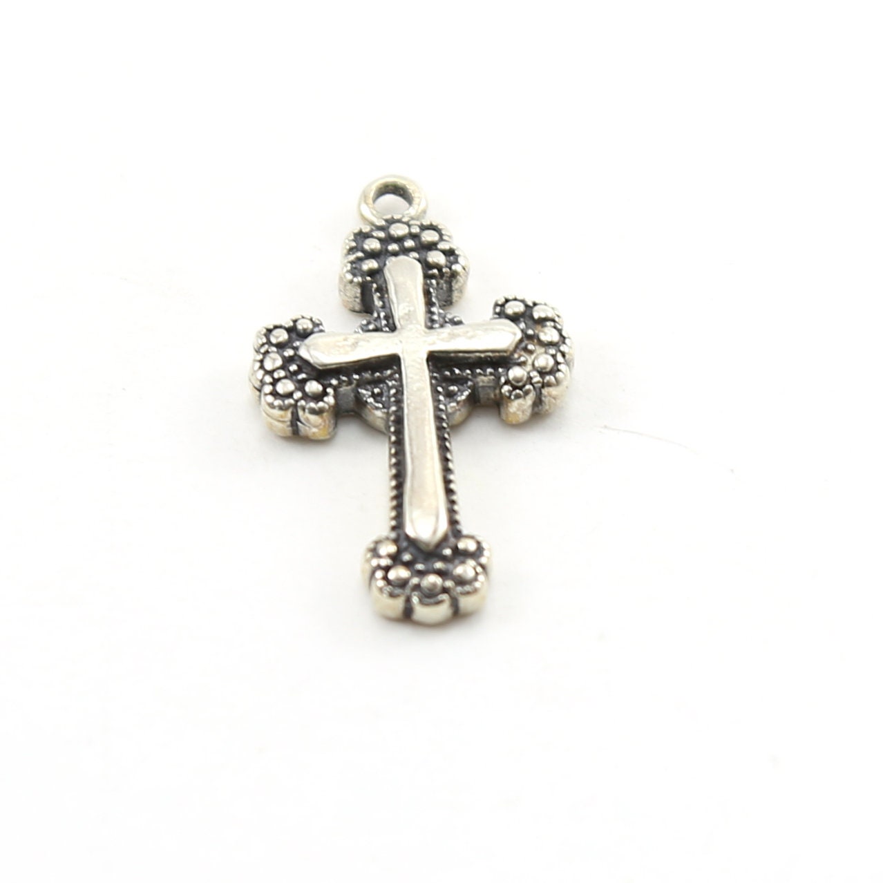 Sterling Silver Thick Fancy Edged Cross Charm Pendant Religious