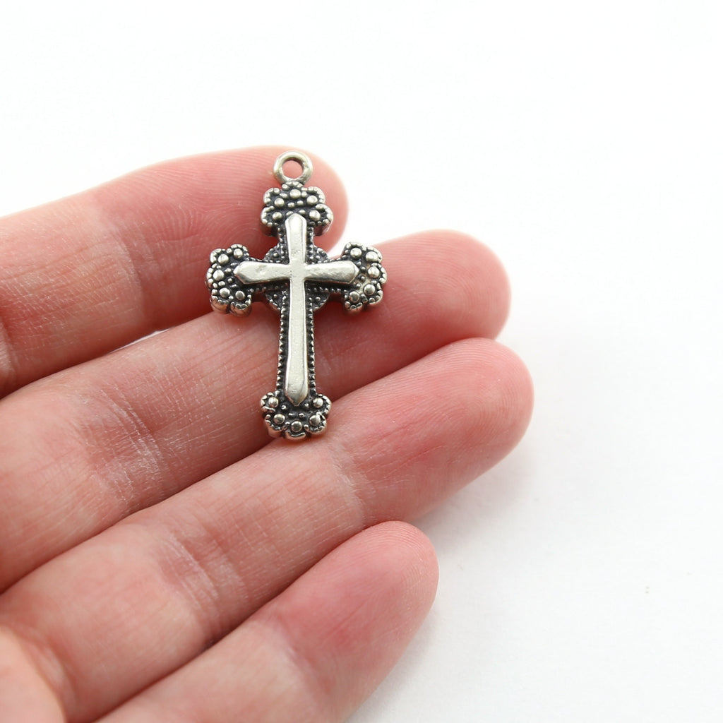 Sterling Silver Thick Fancy Edged Cross Charm Pendant Religious