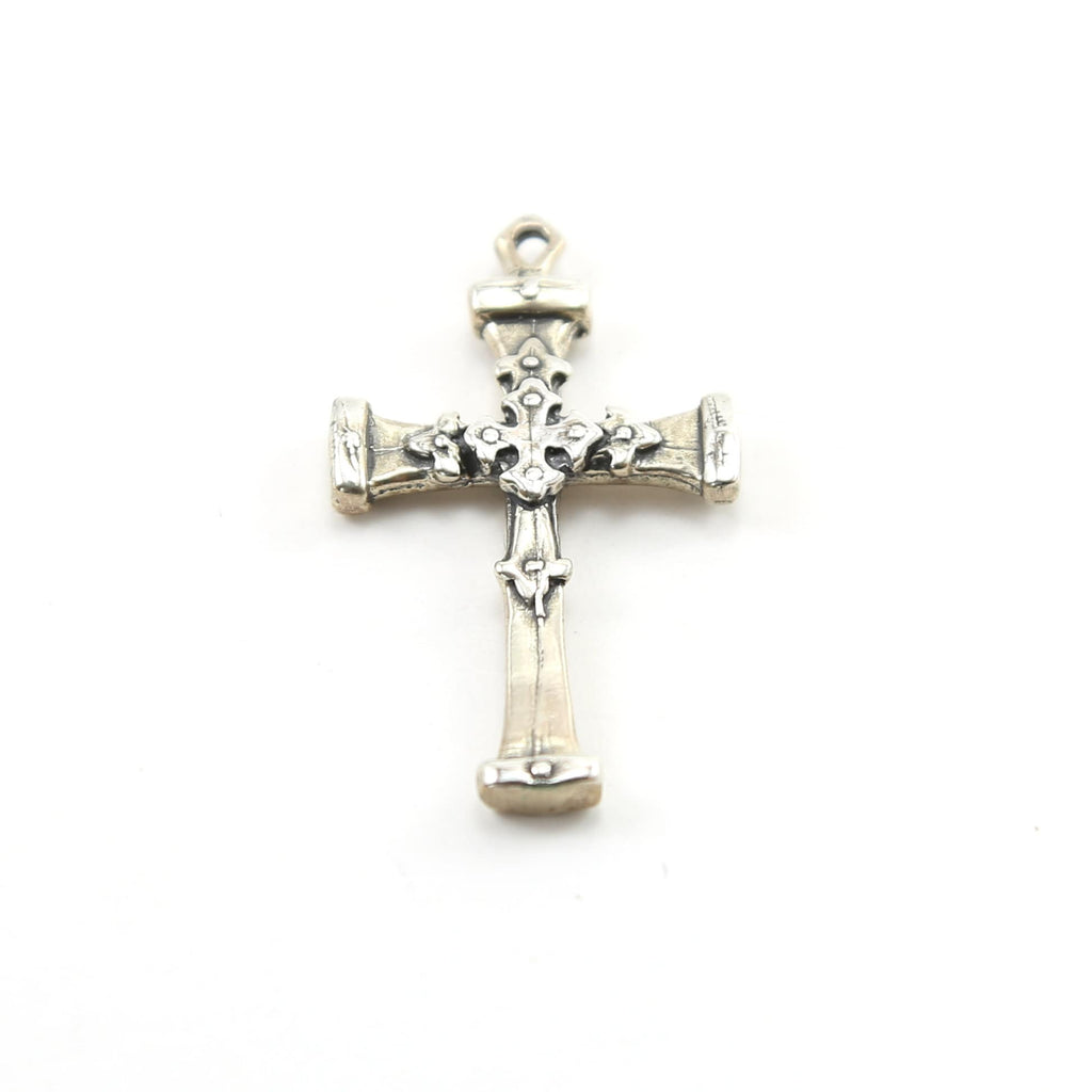 Sterling Silver Large Thick Fancy Three Layer Cross Charm Pendant