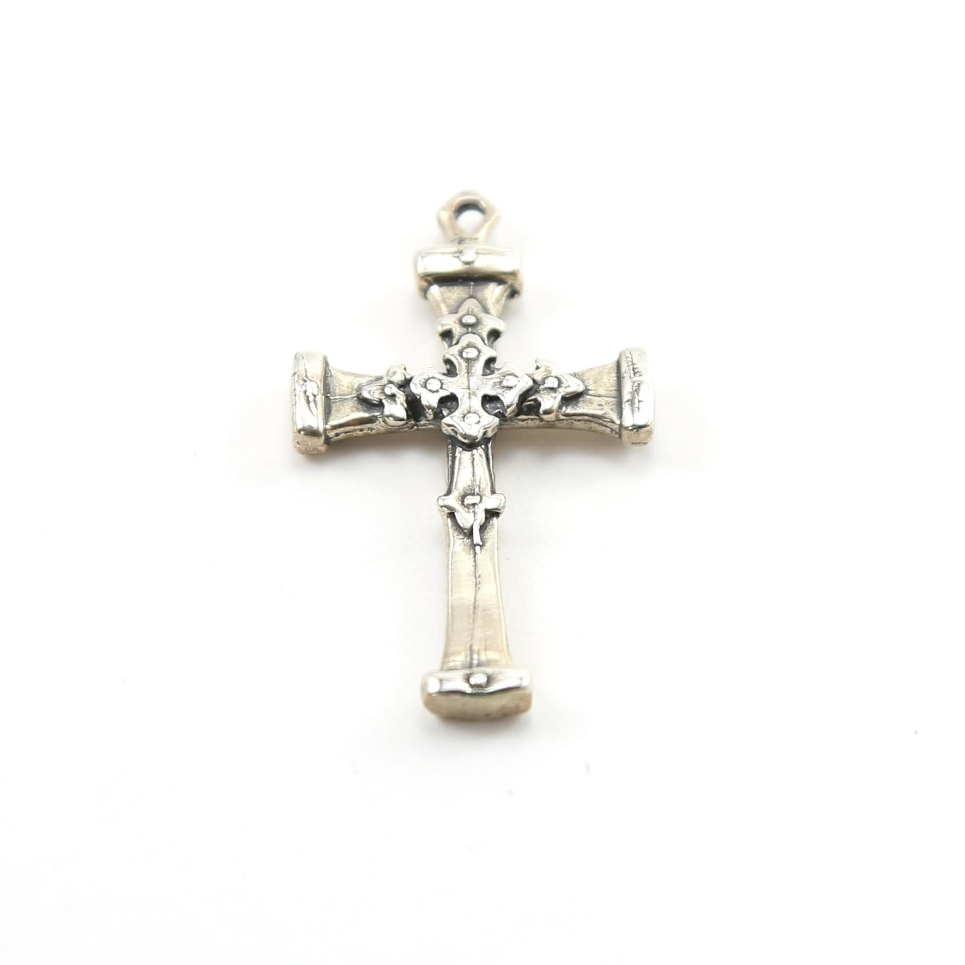 Sterling Silver Large Thick Fancy Three Layer Cross Charm Pendant