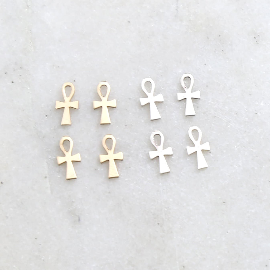 10mmx4mm Sterling Silver or 14K Gold Filled Dainty Egyptian Ankh Life (4pc)
