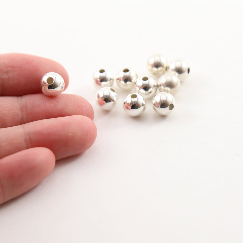 Sterling Silver 8mm Smooth Seamless Round Spacer Beads (10pc)