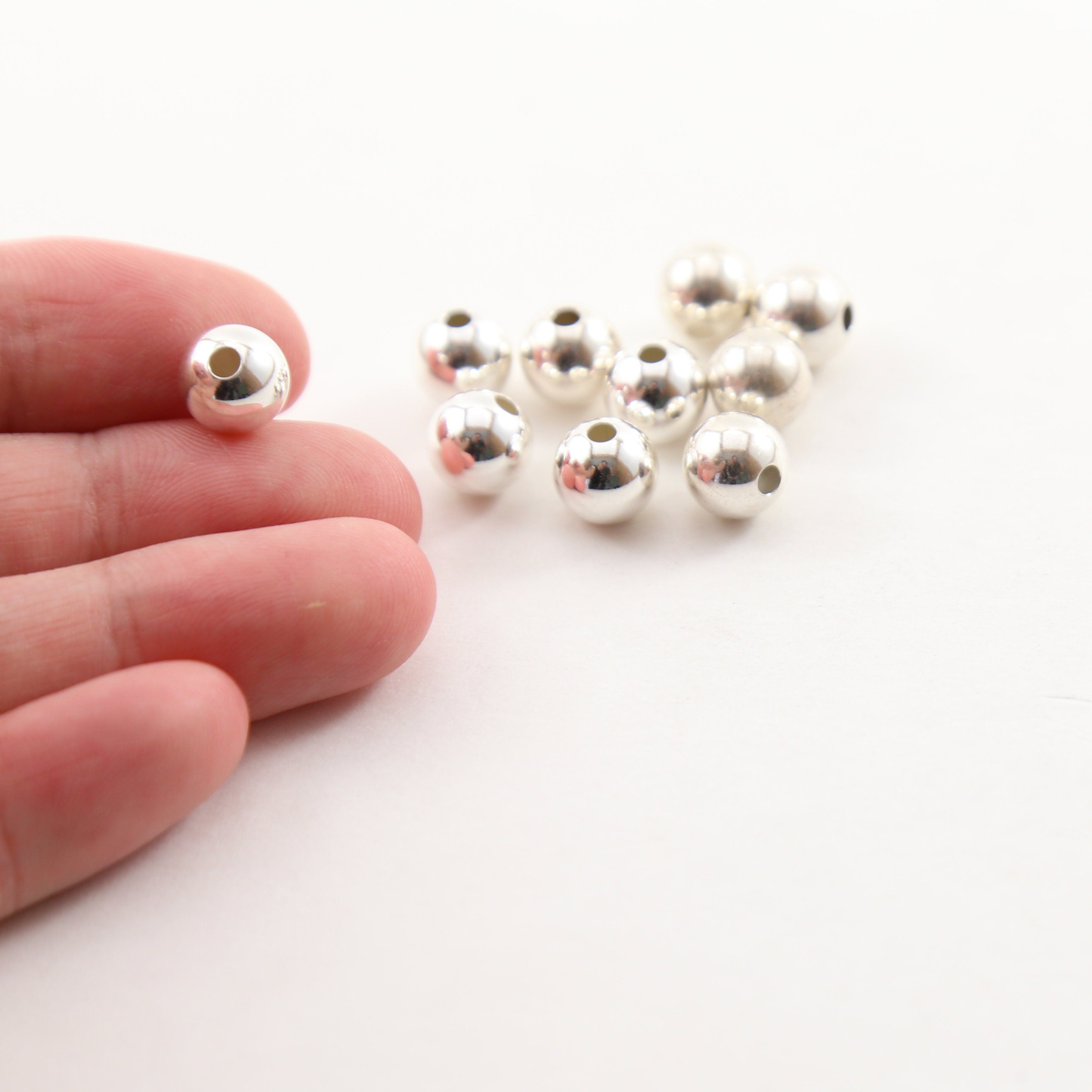 Sterling Silver 8mm Smooth Seamless Round Spacer Beads (10pc)
