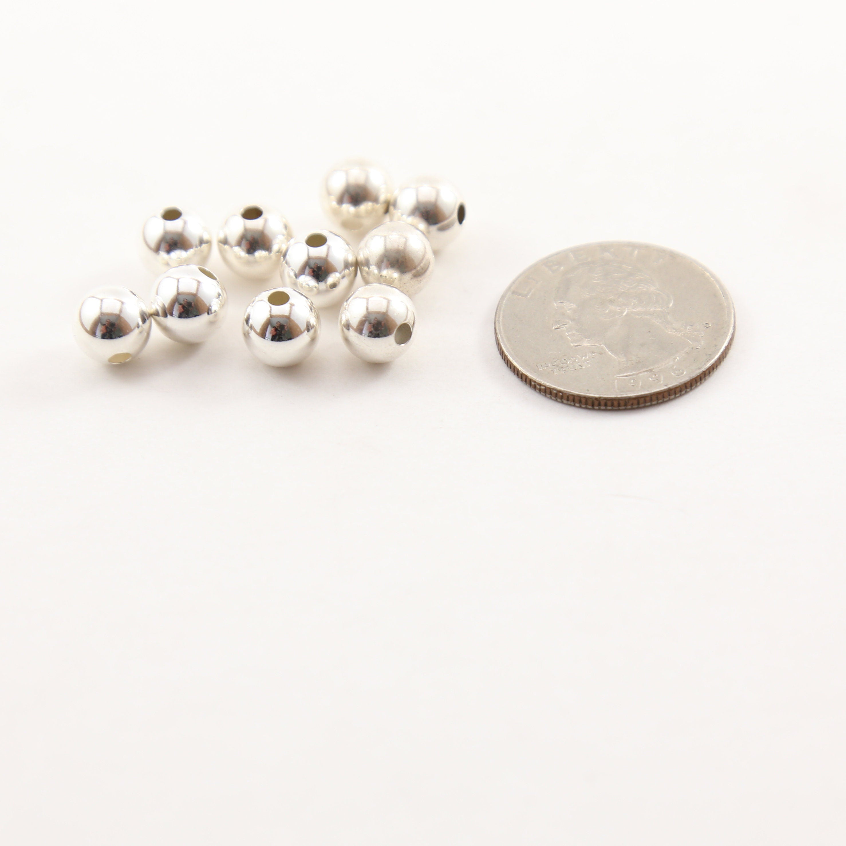Sterling Silver 8mm Smooth Seamless Round Spacer Beads (10pc)