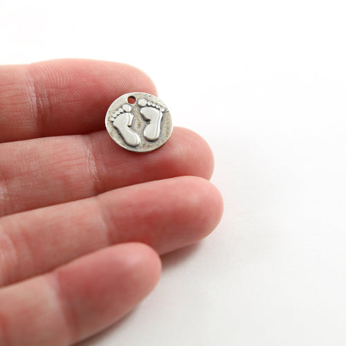 13mm Sterling Silver Baby Feet Imprint Circle Round Disc Charm Pendant New