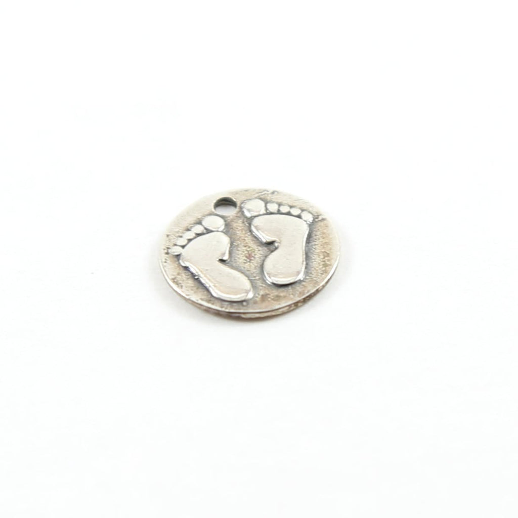 13mm Sterling Silver Baby Feet Imprint Circle Round Disc Charm Pendant New
