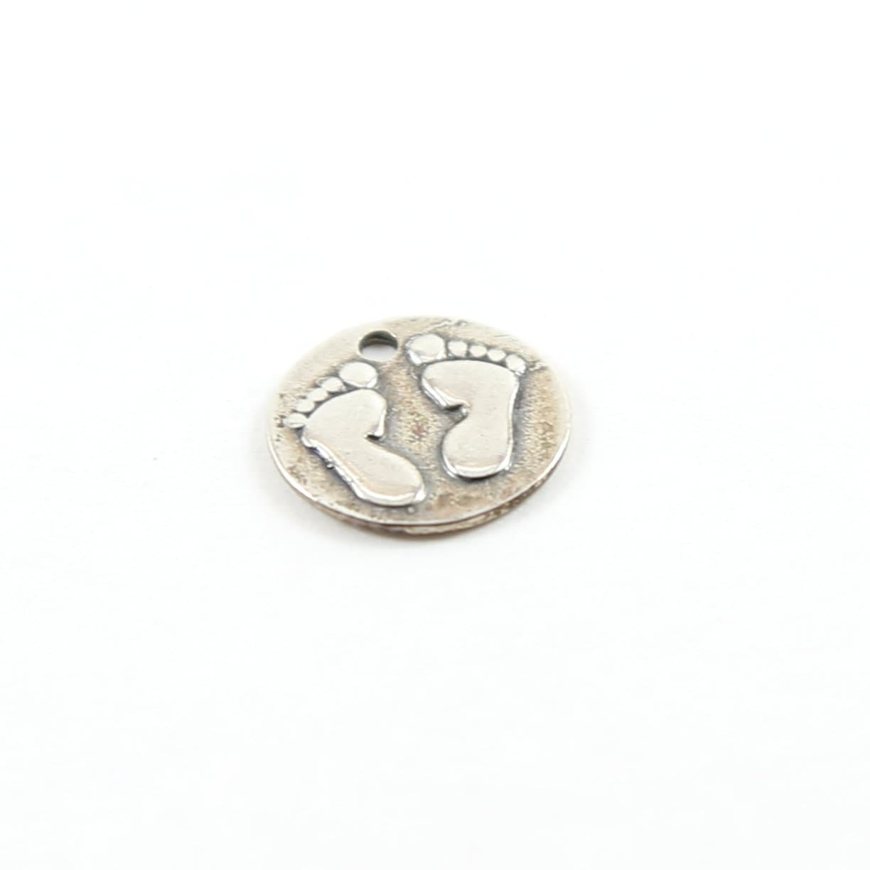 13mm Sterling Silver Baby Feet Imprint Circle Round Disc Charm Pendant New