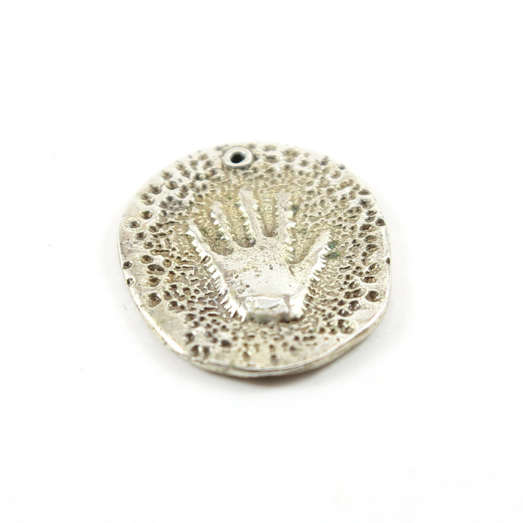 Sterling Silver Baby Hand Imprint Oval Textured Charm Pendant New Born