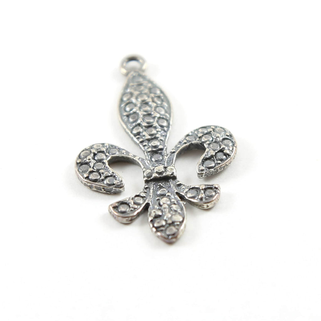 40mmx25mm Sterling Silver Fancy Faux Marcasite Fleur De Lis Charm Pendant