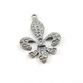40mmx25mm Sterling Silver Fancy Faux Marcasite Fleur De Lis Charm Pendant