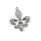 40mmx25mm Sterling Silver Fancy Faux Marcasite Fleur De Lis Charm Pendant