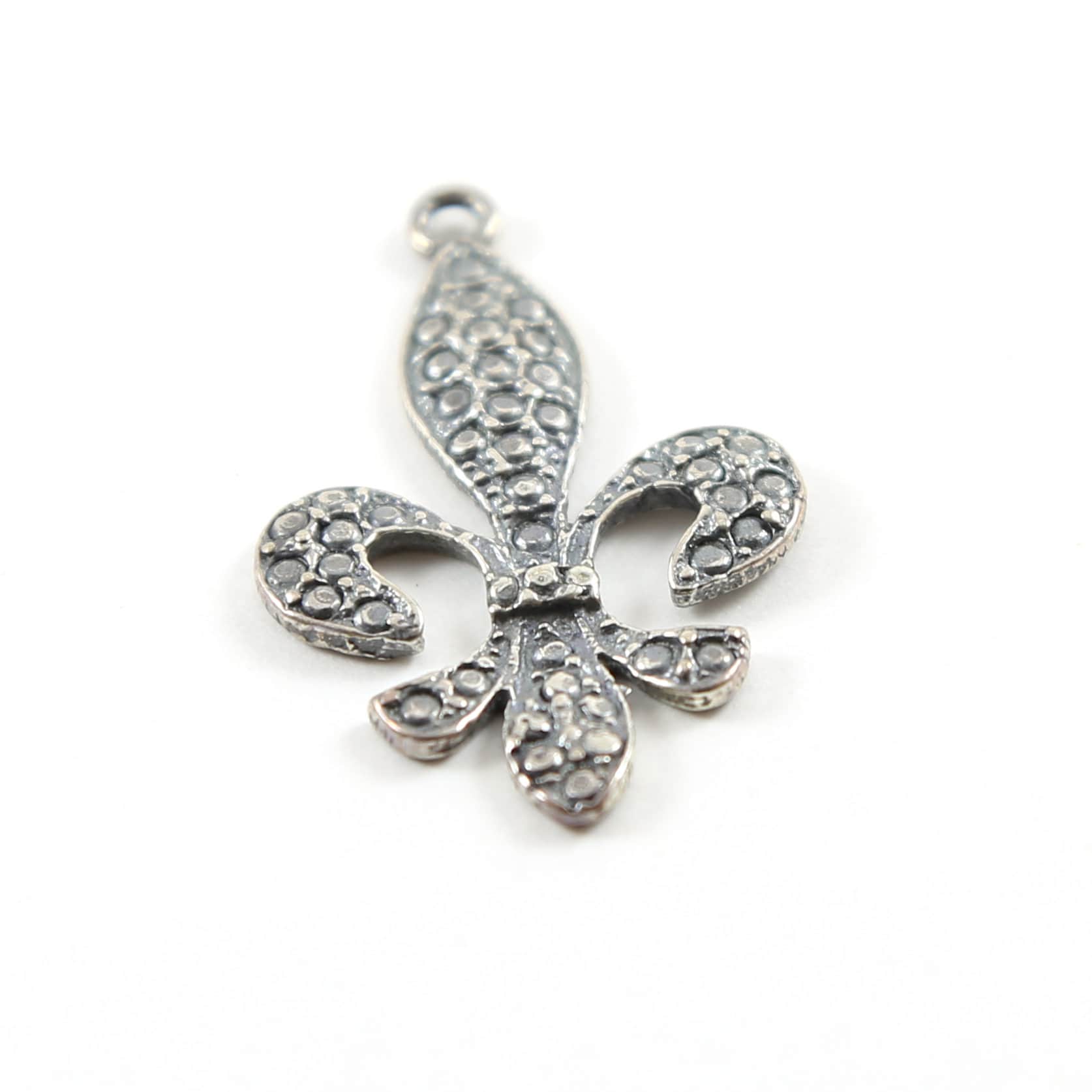 40mmx25mm Sterling Silver Fancy Faux Marcasite Fleur De Lis Charm Pendant