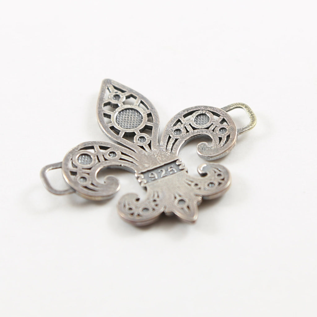 35mmx35mm Sterling Silver Large Fancy Vintage Inspired Fleur De Lis Connector