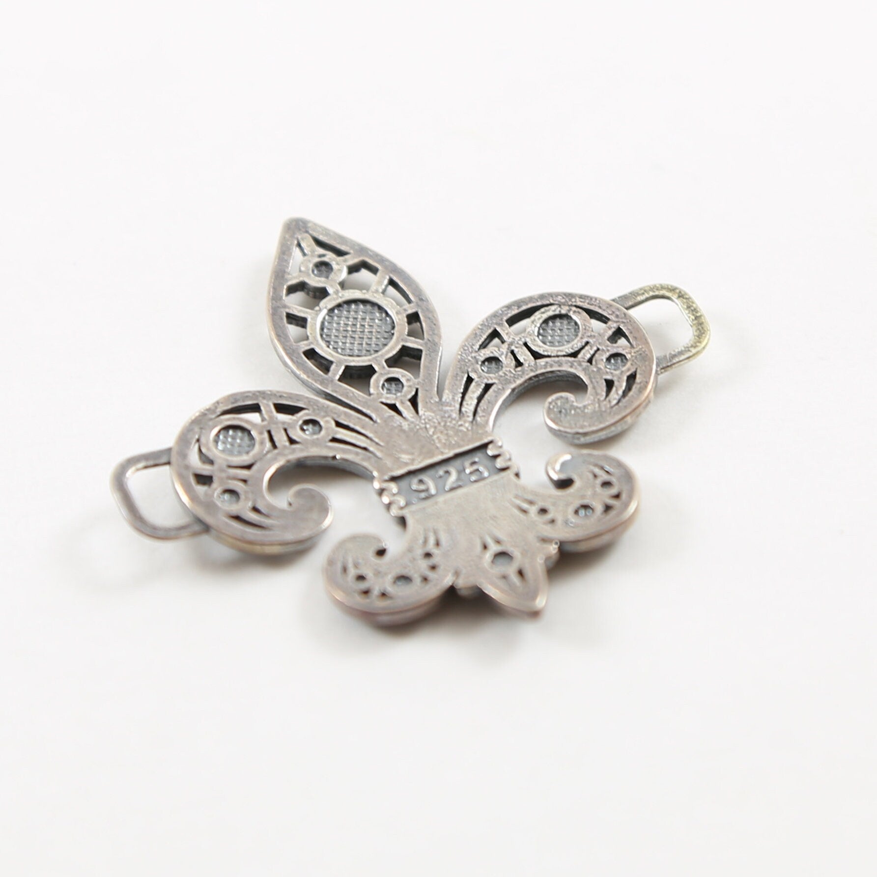 35mmx35mm Sterling Silver Large Fancy Vintage Inspired Fleur De Lis Connector