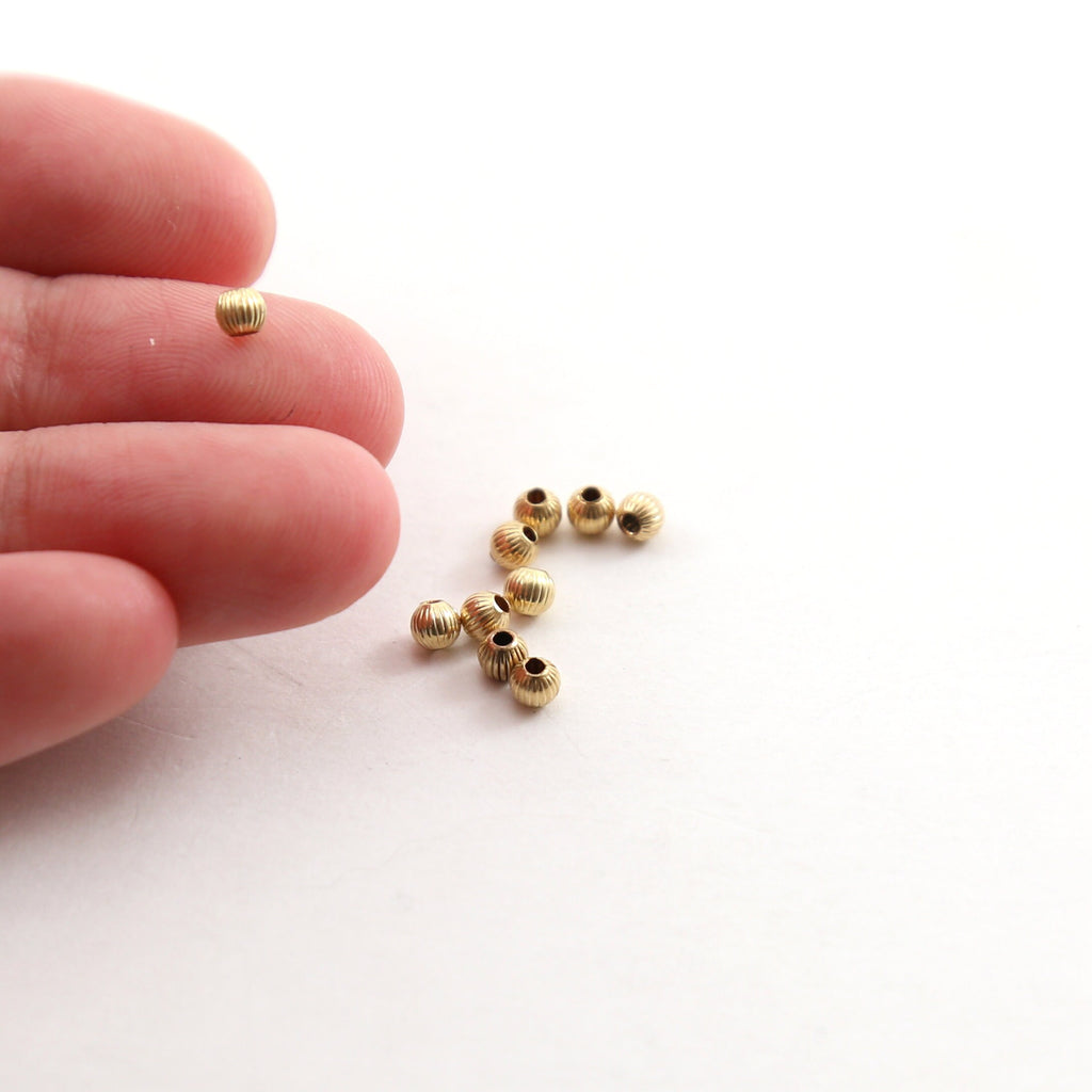 14K Gold Filled 3mm Corrugated Seamless Round Spacer Beads (10pc)