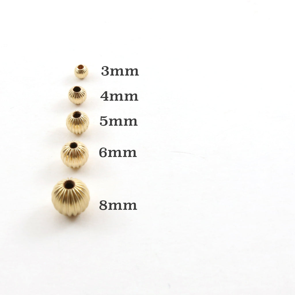 14K Gold Filled 8mm Corrugated Seamless Round Spacer Beads (5pc)