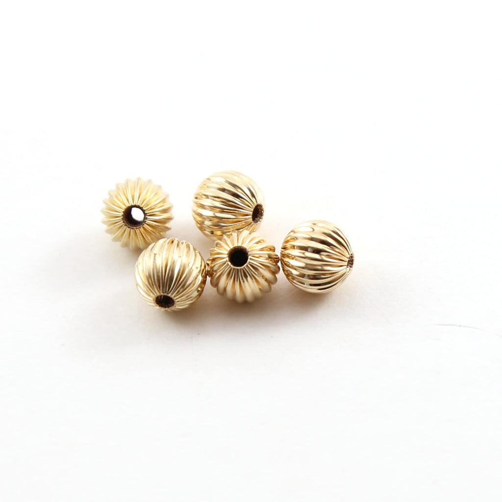 14K Gold Filled 8mm Corrugated Seamless Round Spacer Beads (5pc)