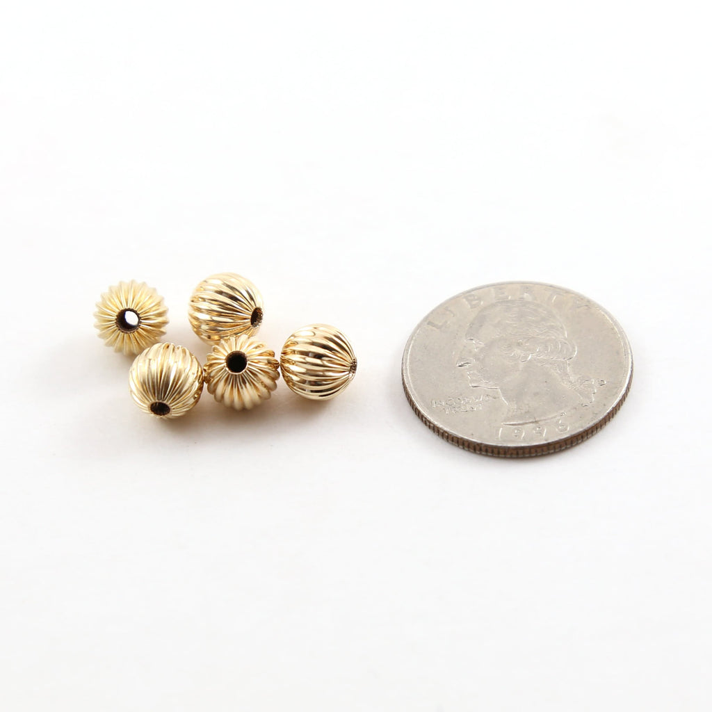 14K Gold Filled 8mm Corrugated Seamless Round Spacer Beads (5pc)