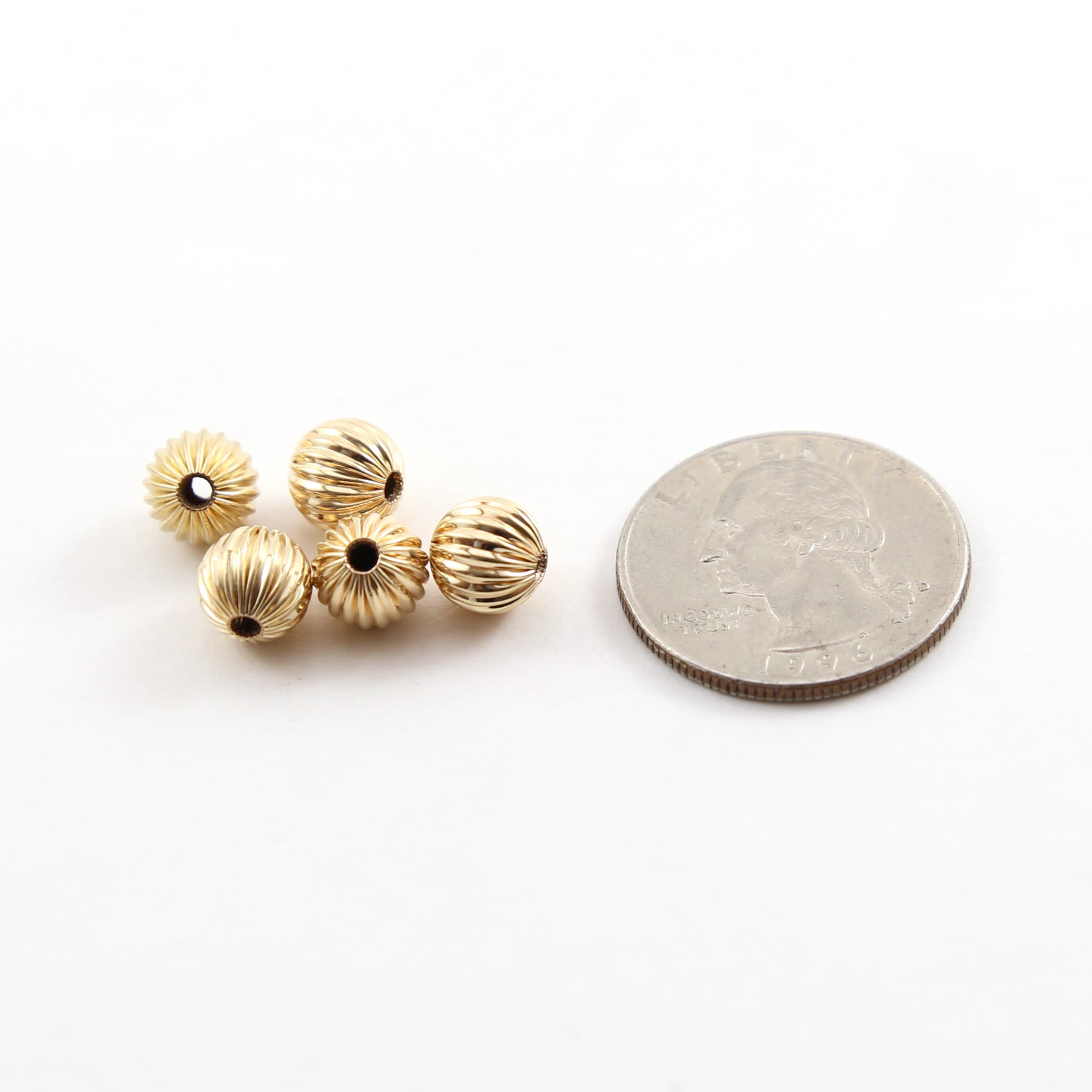 14K Gold Filled 8mm Corrugated Seamless Round Spacer Beads (5pc)