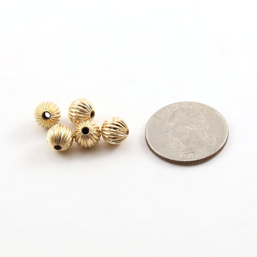 14K Gold Filled 8mm Corrugated Seamless Round Spacer Beads (5pc)