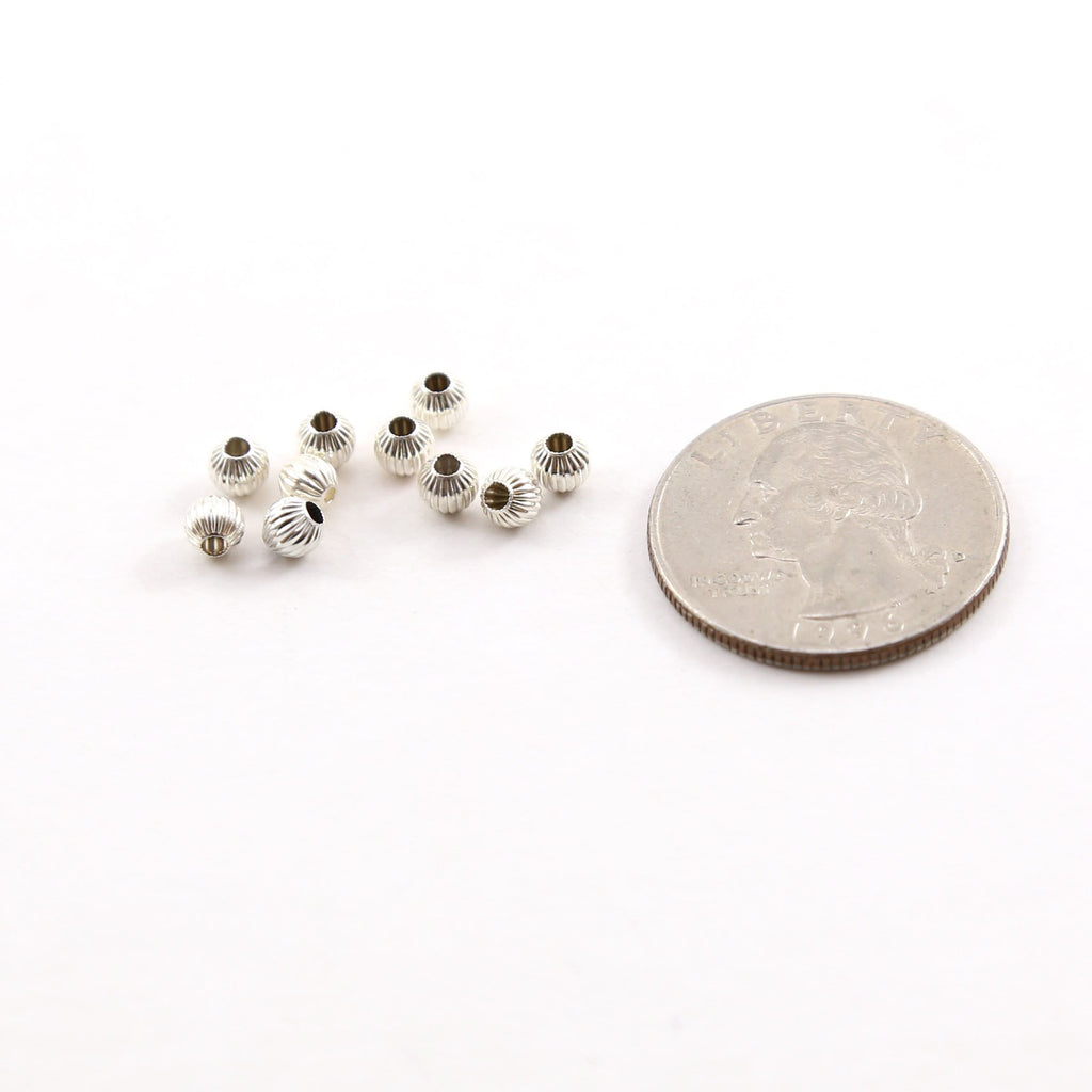 Sterling Silver 4mm Corrugated Seamless Round Spacer Beads (10pc)