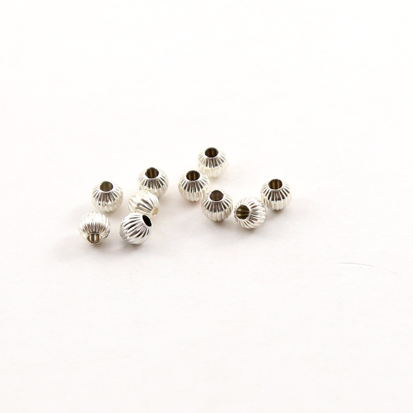 Sterling Silver 4mm Corrugated Seamless Round Spacer Beads (10pc)