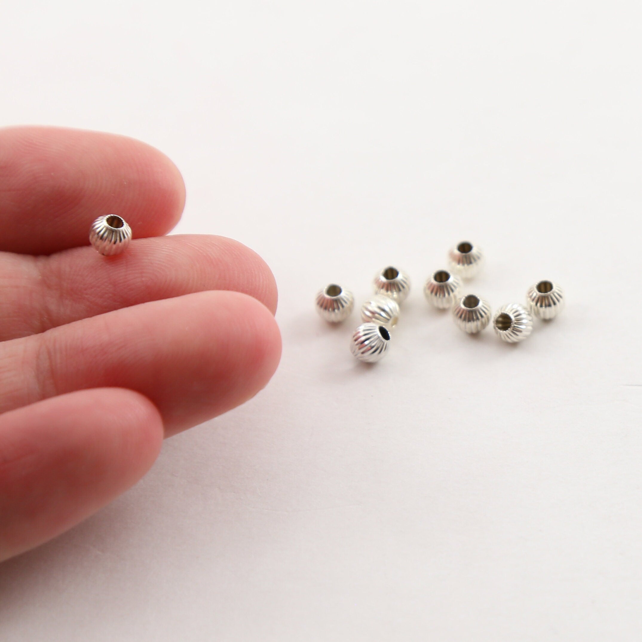 Sterling Silver 4mm Corrugated Seamless Round Spacer Beads (10pc)