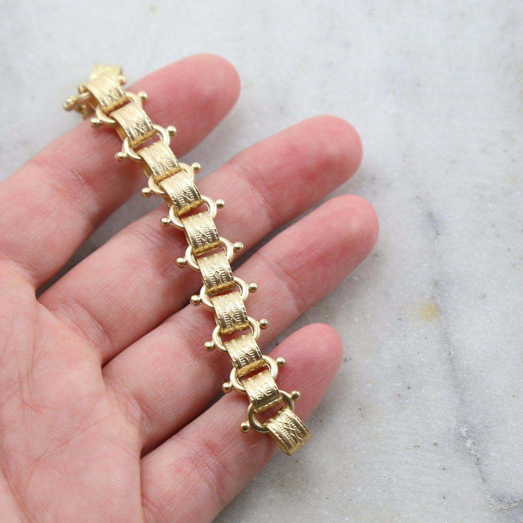 Brass Large Fancy Detailed Oval Chain with Dotted Ovals – Sold by the Foot