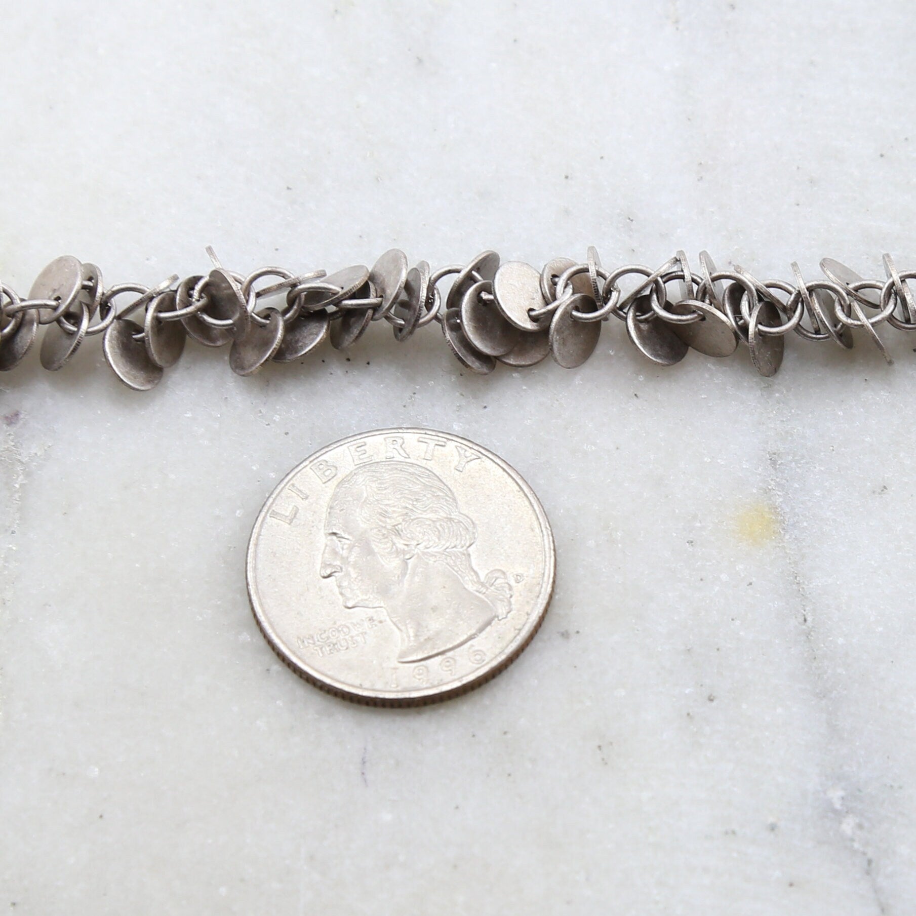 Brass Small 6mm Flat Circle Dangle Chain in Antique Silver – Sold by the Foot