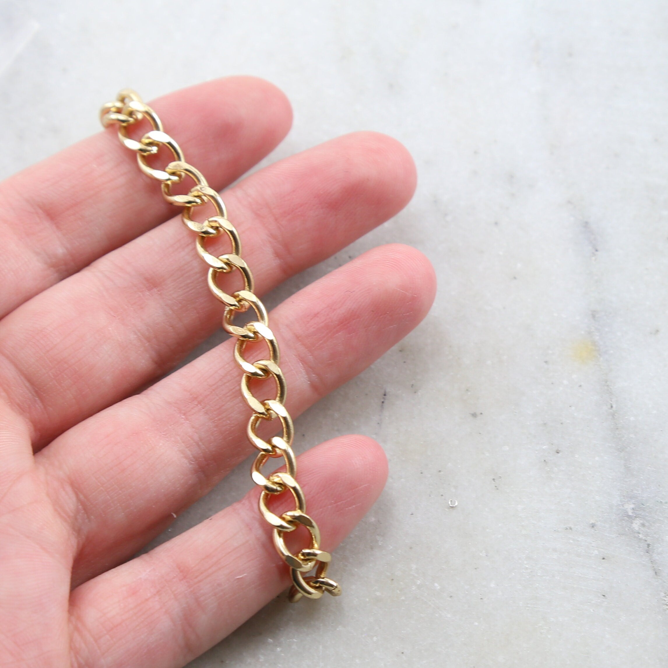Brass Thick Faceted Diamond Cut Curb Chain in 8 Finishes – Sold by the Foot