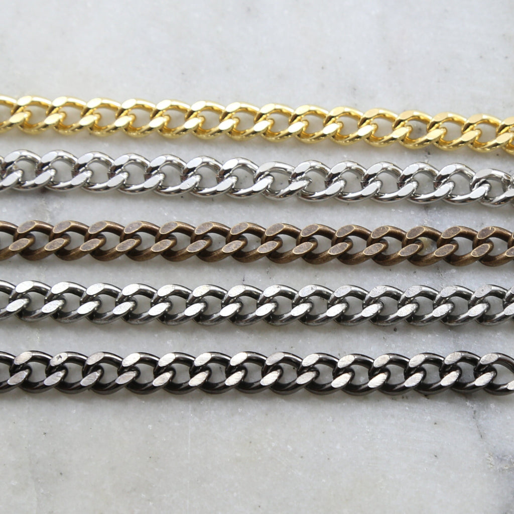 Brass Thick Gauge Faceted Diamond Cut Curb Chain in 5 – Sold by the Foot
