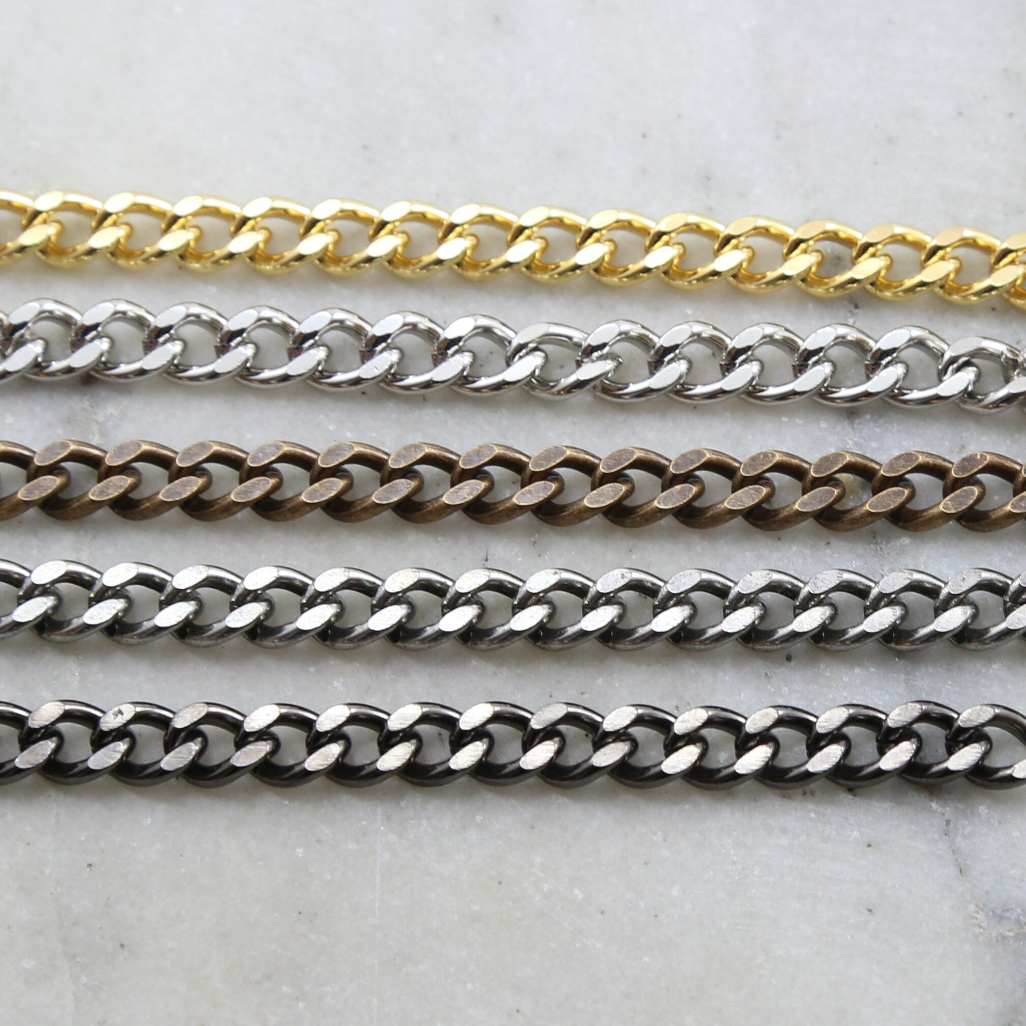 Brass Thick Gauge Faceted Diamond Cut Curb Chain in 5 – Sold by the Foot
